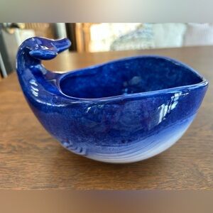 Blue Ceramic Great Whale Bowl, fun eyecatching attractive addition to your table